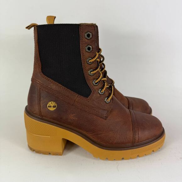 Timberland Silver Blossom Ankle Boot Women's 7.5 Brown Leather Lace-Up A21ZA - Picture 2 of 9